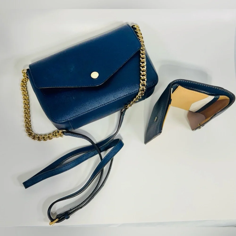 Michael Kors Navy Crossbody Purse & Wallet with Gold Hardware